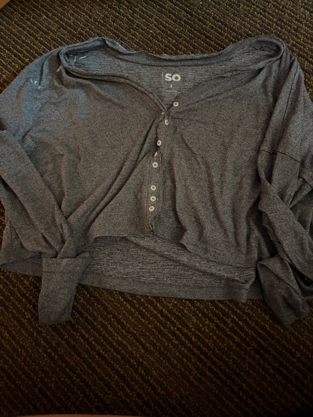SO Charcoal Grey Button-Front Henley Sweater